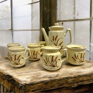 Vintage Gailstyn-Sutton Brittany Stoneware Coffee Set 7pc Wheat Farmhouse